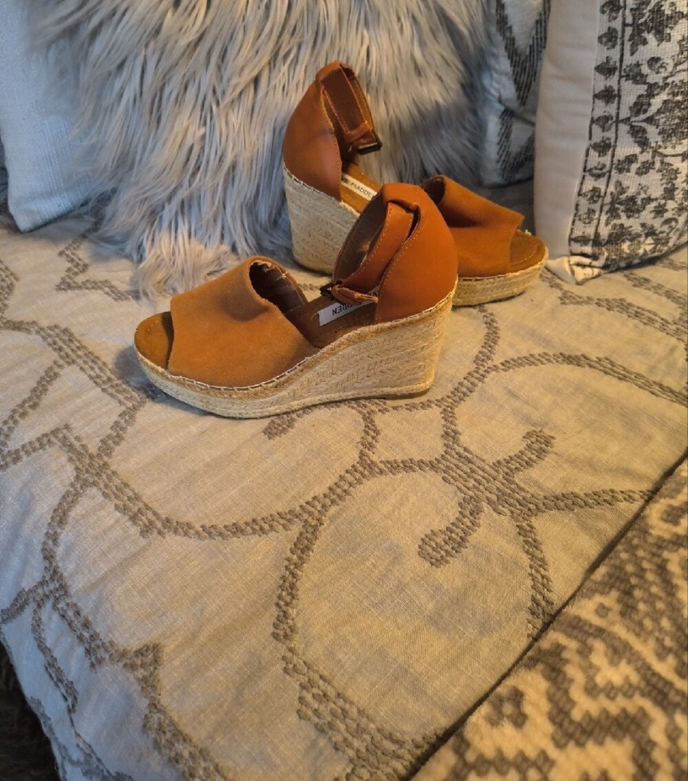 Steve Madden Copper Suede Espadrille Wedge Sandals with Ankle Strap - Picture 10 of 16